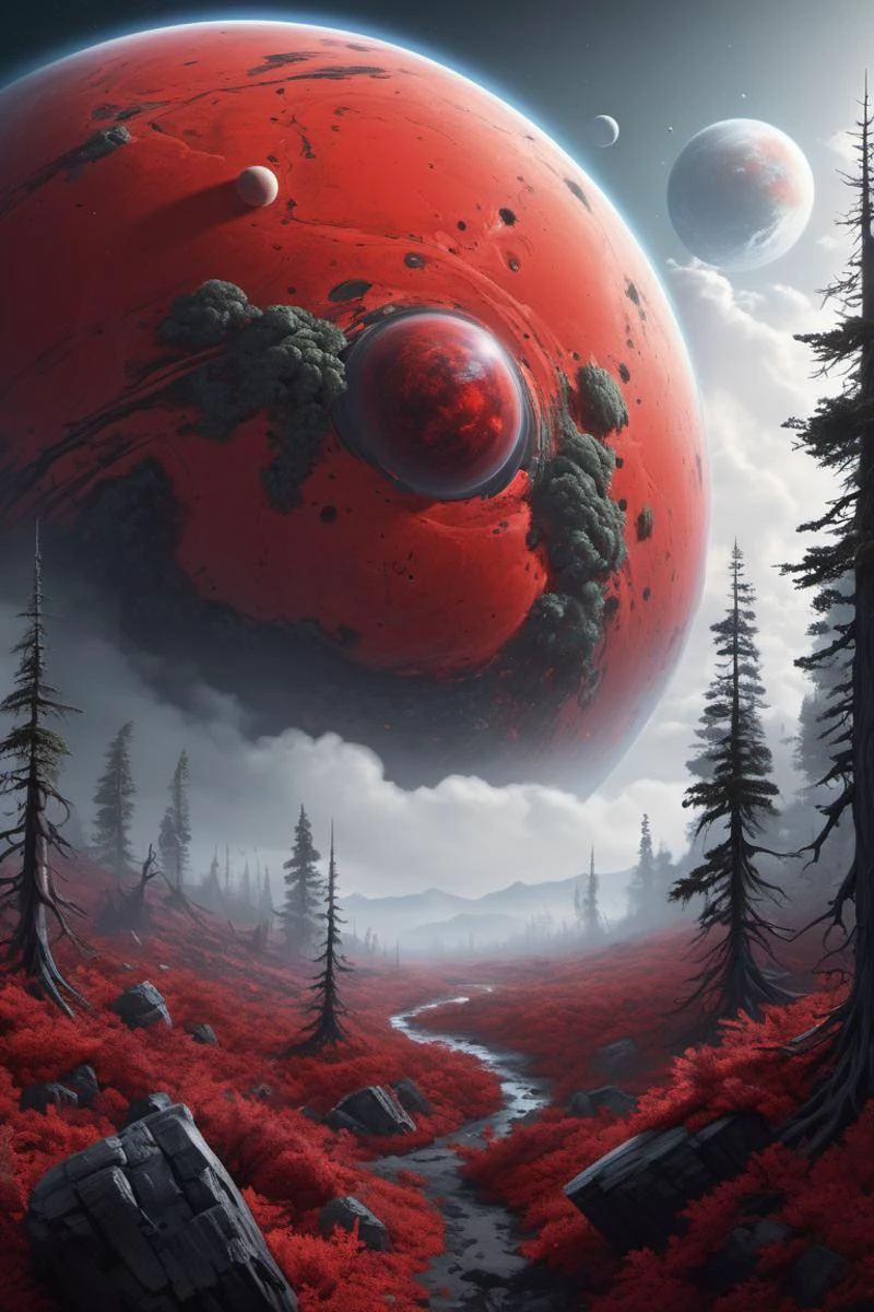hyper detailed masterpiece, dynamic realistic digital art, awesome quality,repressive orbit
,translation undergrowth
,wonderous red giant
fog,cognitive dissonance