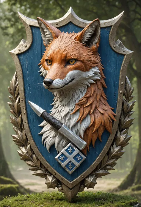 heraldry vert livery badge with saltire ordinaries and canton, multiple axe, complex mantling, animal crest,, environmental art, teslapunk, local traditions, line rendering, fox engine, stark, dry brush, oblique, light attenuation, distinct foreground and background, 4k, avant-garde, anti-climax
