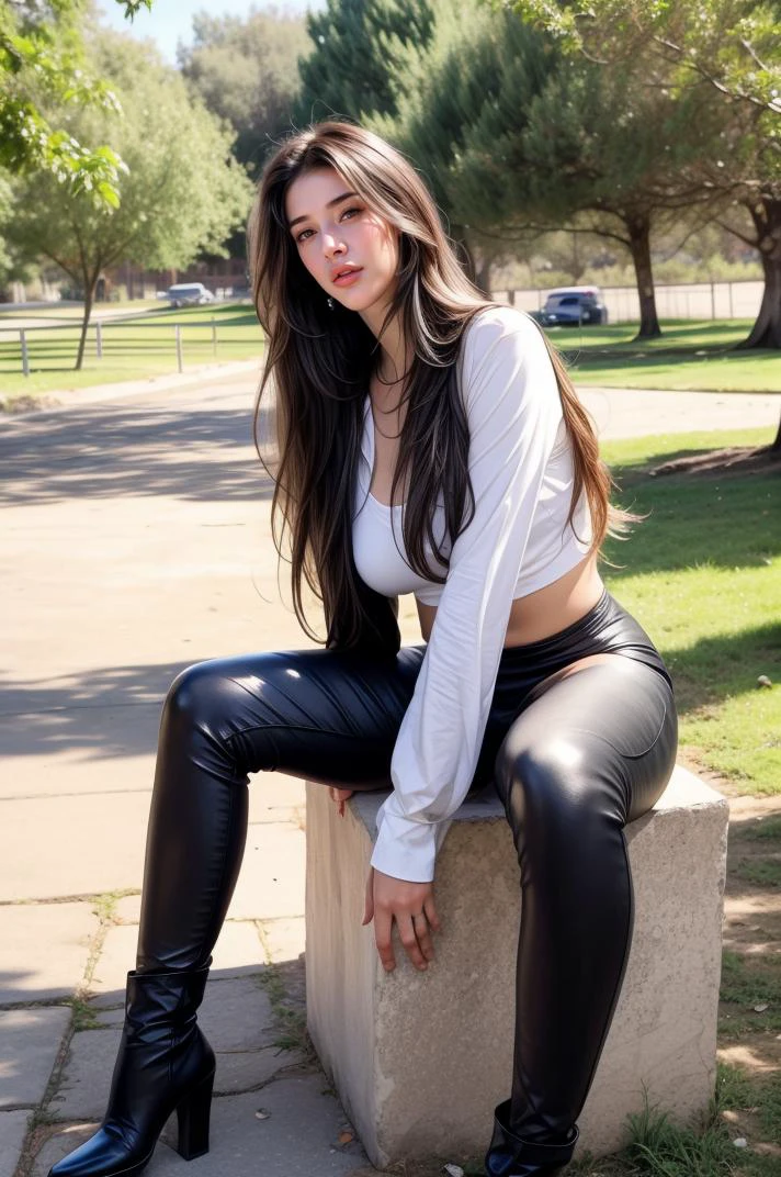 (RAW photo:1.3), (masterpiece:1.3), (best quality:1.4), ultra high res, photo referenced, (high quality), ((full body) with (feet:1)) posing in the park. Wearing a long-sleeved crop top, black leggings and (boots:1). Sunny, sunshine. Matte skin, pores, colors, hyperdetailed, hyperrealistic. Natural, realistic, photograph, <lyco:GoodHands-beta2:1.0>, <lora:add_detail:1>, <lora:more_details:0.0>, <lora:hipoly_3dcg_v7-epoch:0.2>, <lora:skinny_new_skin:0.0>, <lora:uberRealisticPornMerge_urpmv13296LORA:0.3>,