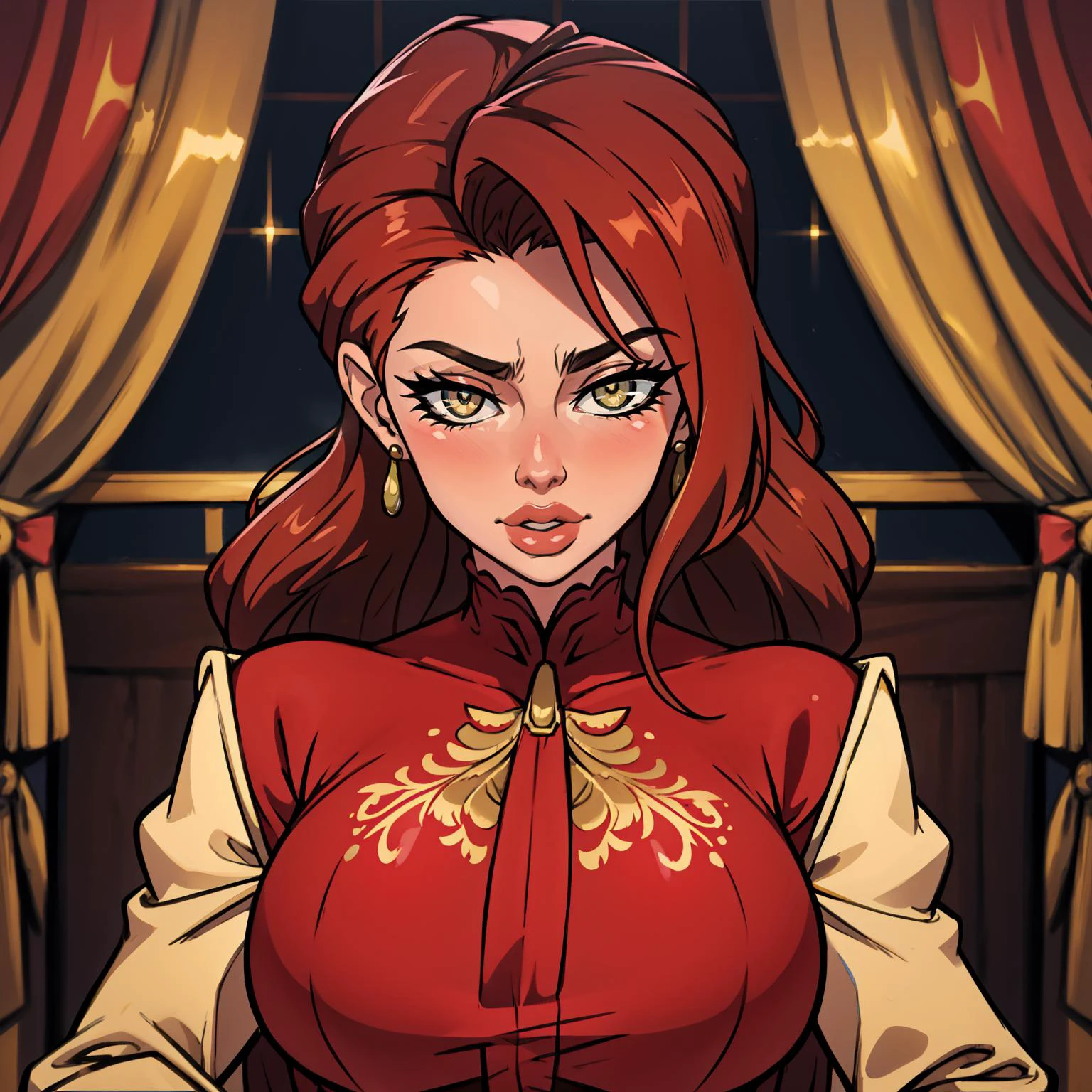 A woman in her forties, dressed in a sophisticated evening gown, her chestnut waves cascading elegantly, accompanied by hazel eyes and gracefully arched eyebrows, projecting refined glamour with a confident and alluring expression, upper body,
masterpiece, best quality, <lora:Raiou_Style-000014:0.7> big lips, thick lips,