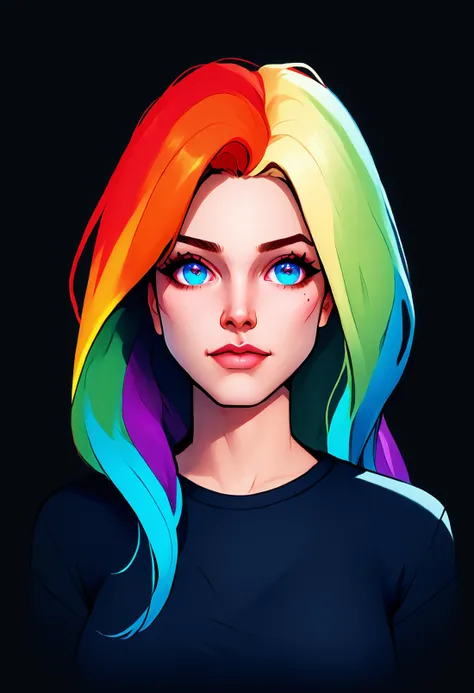 score_9, score_8_up, score_7_up, score_6_up, score_5_up, score_4_up, woman with sexy body, with extremely long ponytail, rainbow hair, very cute face, big eyes