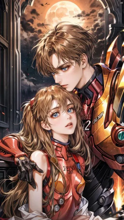 (best quality, masterpiece, colorful, dynamic angle, highest detailed)(Asuka Langley), upper body photo, fashion photography of cute red long hair girl (Asuka Langley), dressing high detailed Evangelion red suit (high resolution textures), in dynamic pose, bokeh, (intricate details, hyperdetailed:1.15), detailed, moonlight passing through hair, perfect night, (fantasy art background), (official art, extreme detailed, highest detailed), HDR+