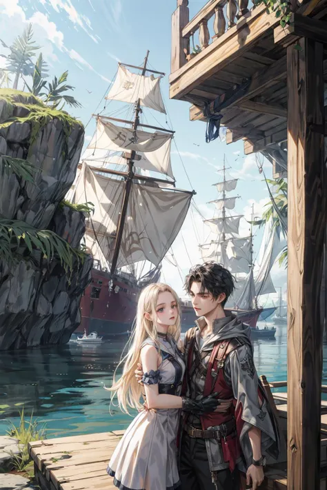1girl and 1boy ,fantasy, sailing