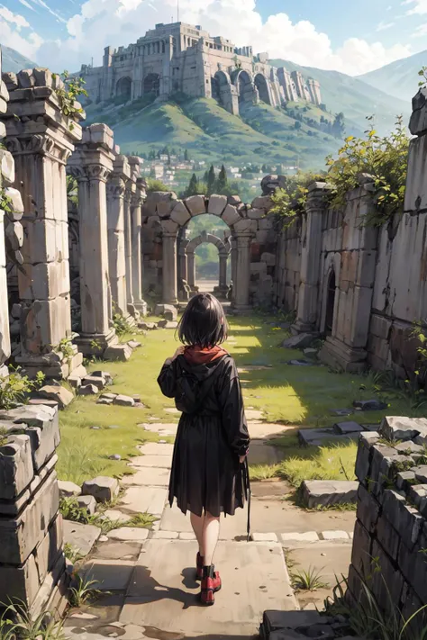 1girl , ancient ruins , landscape