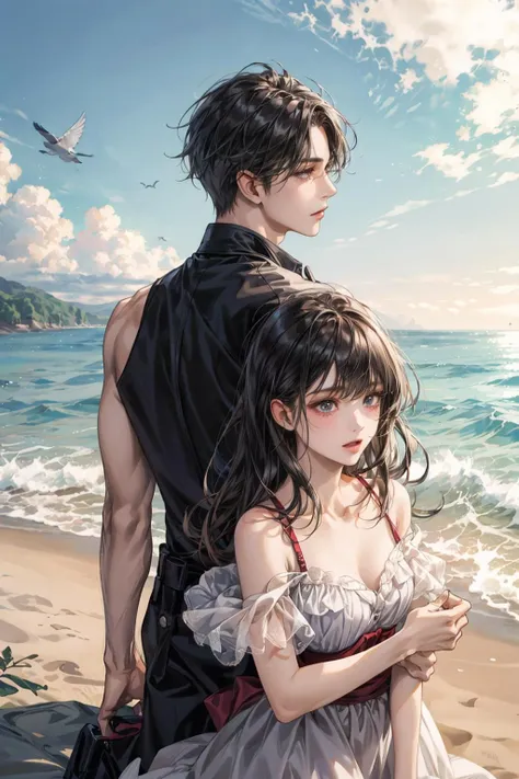 1girl and 1boy ,beach