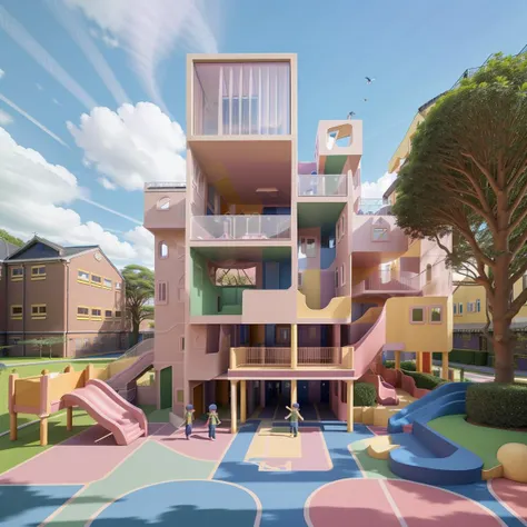 (masterpiece),(high quality), best quality, real,(realistic), super detailed, (full detail),(4k),8k,nursery school,outdoors, sky, day,real world location, cloud, building <lora:XSArchi_122:1>