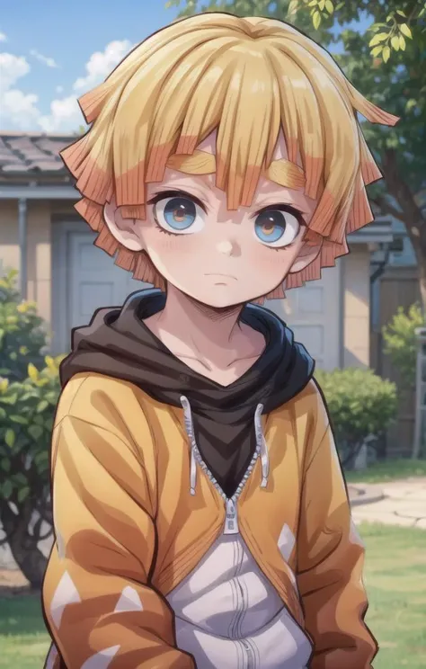 1 boy,more details in eyes,cute,looking at viewer, adorabel boy,cute face,details sky,handsome,young,juvenile,((masterpiece:1.4,best quality)),multiple details,colorful hair,eyeshadow,, sfw, <lora:agatsuma_zenitsu_v2:1>
