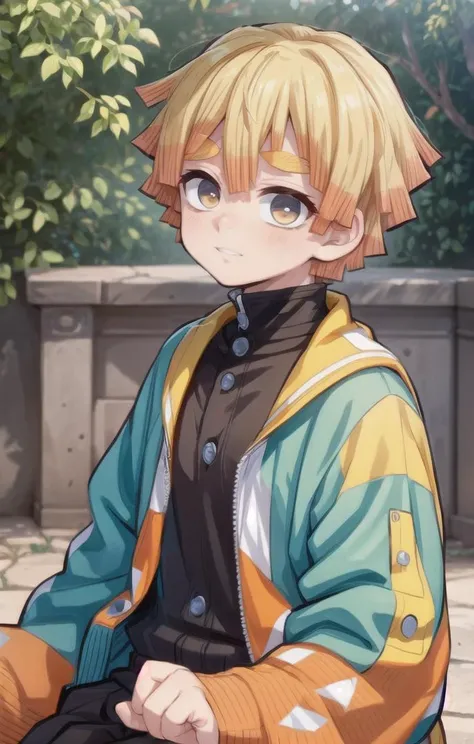 1 boy,more details in eyes,cute,looking at viewer, adorabel boy,cute face,details sky,handsome,young,juvenile,((masterpiece:1.4,best quality)),multiple details,colorful hair,eyeshadow,, sfw, <lora:agatsuma_zenitsu_v2:1>