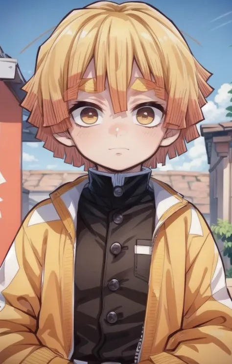 1 boy,more details in eyes,cute,looking at viewer, adorabel boy,cute face,details sky,handsome,young,juvenile,((masterpiece:1.4,best quality)),multiple details,colorful hair,eyeshadow,, sfw, <lora:agatsuma_zenitsu_v2:1>