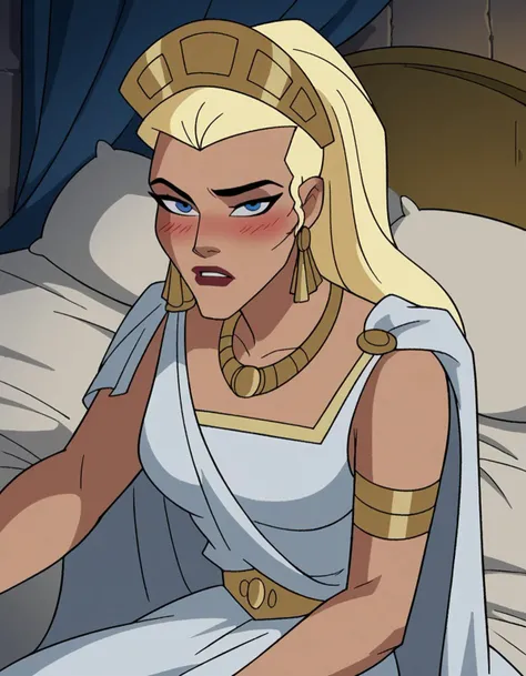 score_9, score_8_up, score_7_up, source_anime,
hippolyta, <lora:hippolyta-dcau-ponyxl-lora-nochekaiser:1>,
hippolyta, long hair, blue eyes, blonde hair, makeup, lipstick,
dress, jewelry, earrings, cape, white dress, necklace, crown, tiara,
indoors, bed, bed room, on side, blush, drunk,
cowboy shot, looking at viewer, solo, dutch angle,