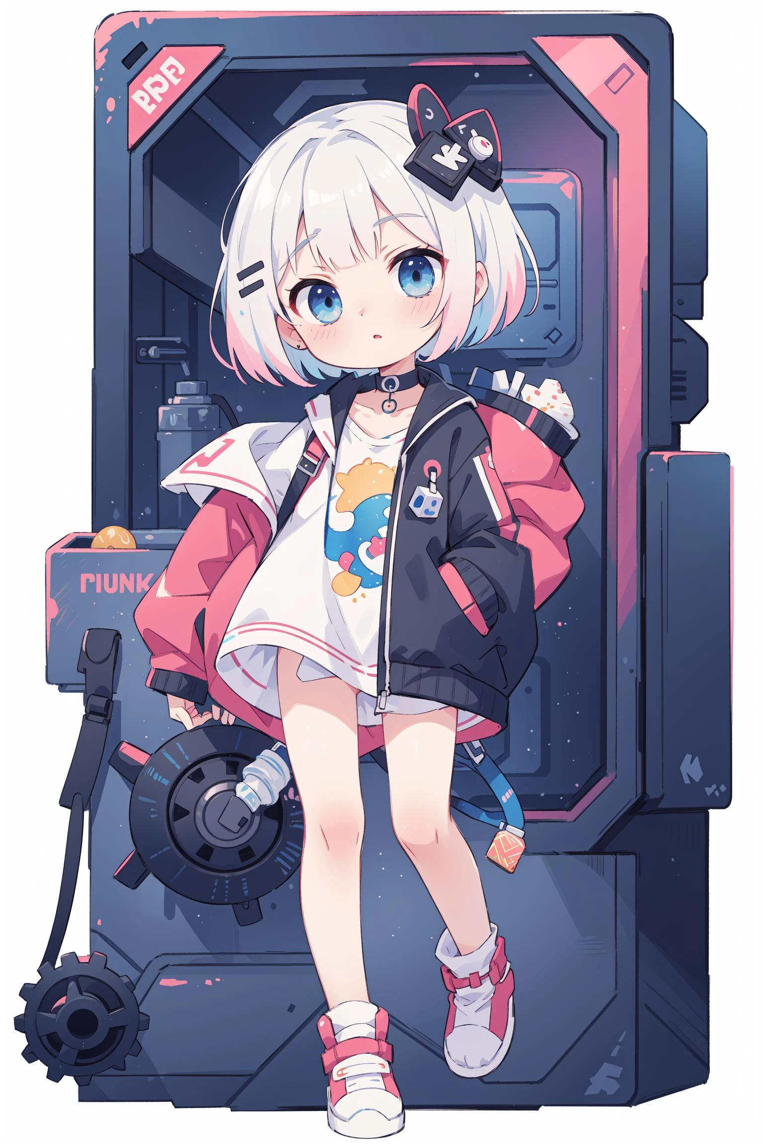 watercolor (medium):1.35,color splashing,colorful,flat color,// full body,white background,blue eyes,hair ornament,simple background,cube hair ornament,pink hair,1girl,bangs,high quality,cyberpunk,machine gears,quantum punk,nano punk,
<lyco:Style_CarbD_v1.2:0.6>,masterpiece,best quality,(((onyx theme))),(perfect onyx),(1girl),paprika,white hair,simple background,head tilt,albino,[watercolor],choker,