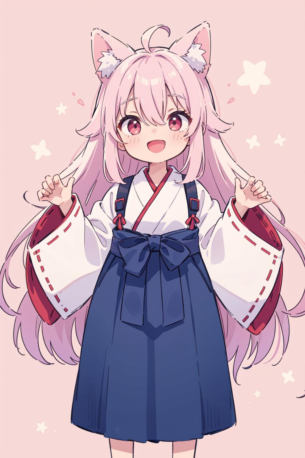 A girl in a kimono outfit with a cat ears and a bow - SeaArt AI
