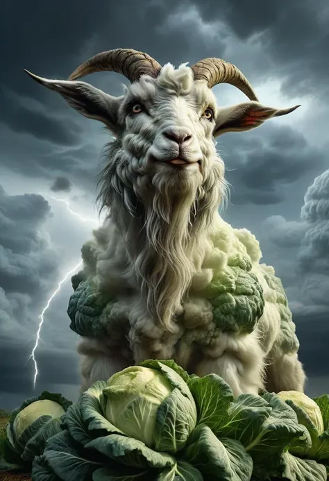 (cloudy:1.3) menacing face of a goat, holding a head of cabbage in his hooves, in storm, lightning, wind, High detailed RAW color Photo, 8k, (bottom view:1.5), martius_storm, <lora:Storm_Cloud_Style:1> <lora:ral-mythcr:0.4>