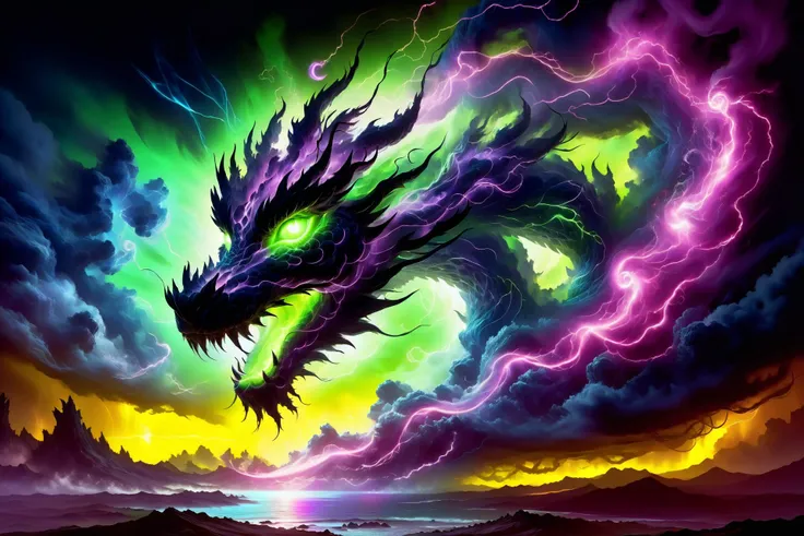 the head of a dragon in martius_storm clouds, floating, translucent, arcane, astral, swirling, vortex in background, neon_green, neon_grey, dramatic shadows, agressive pose <lora:DonMW15pXL:0.6> DonMW15pXL, <lora:Storm_Cloud_Style_SDXL:0.7>, (masterpiece:1.2), best quality, (hyperdetailed, highest detailed:1.2), high resolution textures, <lora:EnvyBetterHiresFixXL01:1>