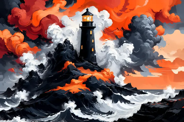 red martius_storm clouds, light house on a cliff, layered paint, black and orange diagonal background, black and white <lora:xl_more_art-full_v1:1> <lora:add-detail-xl:1> misc, by tom whalen, <lora:Storm_Cloud_Style_SDXL:0.9>, (masterpiece:1.2), best quality, (hyperdetailed, highest detailed:1.2), high resolution textures, <lora:EnvyBetterHiresFixXL01:1>