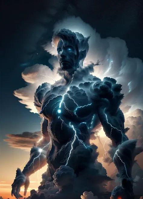 Comando: "Create a scene where a massive and powerful entity named 'Molecular Disorder' reappears, attempting to disrupt and break apart atomic bonds. The entity is depicted as a swirling, chaotic figure made of energy, with dark clouds, crackling lightning, and tendrils of energy reaching out to atoms, symbolizing the force trying to disorganize and separate them. The scene should be dramatic and intense, with visual cues of instability and disorder."