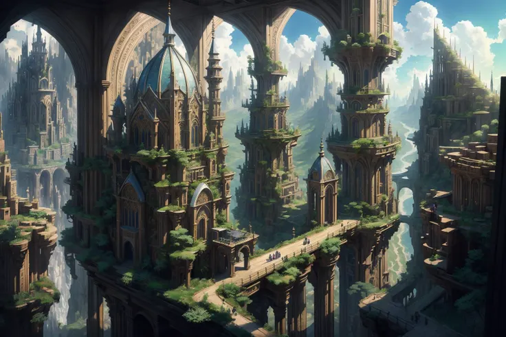 masterpiece concept art of architecture,scenery,in the style of intricately mapped worlds, david walker, eye-catching detail, impressive panoramas, macro zoom, scott mccloud,best quality,complex architecture,official art,best lightning,fantasy world <lora:PostApocalyptic_v3-000007:0.6> SZ_4po enviroment