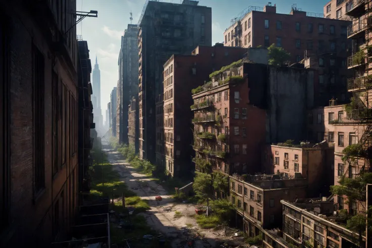 8k, realistic, vray, HDR, 6000K, new york overview <lora:PostApocalyptic5-000007:0.6> SZ_4po enviroment