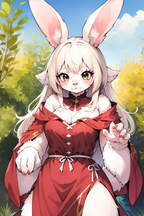 <lora:KitsuneAi-KemoUsagi-LoKr8V2-000018:1> kemousagi, girl, rabbit ears, medium breasts, (body fur), animal nose, dress
BREAK
outdoors in a field