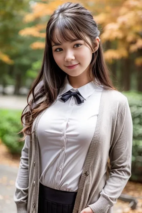 1girl,(wearing a cardigan and long skirt:1.2),(RAW photo, best quality), (realistic, photo-realistic:1.4), masterpiece, an extremely delicate and beautiful, extremely detailed, 2k wallpaper, Amazing, finely detail, extremely detailed CG unity 8k wallpaper, ultra-detailed, highres, soft light, beautiful detailed girl, extremely detailed eyes and face, beautiful detailed nose, beautiful detailed eyes,cinematic lighting,autumn scenery,perfect anatomy,slender body,smiling <lora:tomitayuki_lora:0.8> <lora:more_details:0.4>
