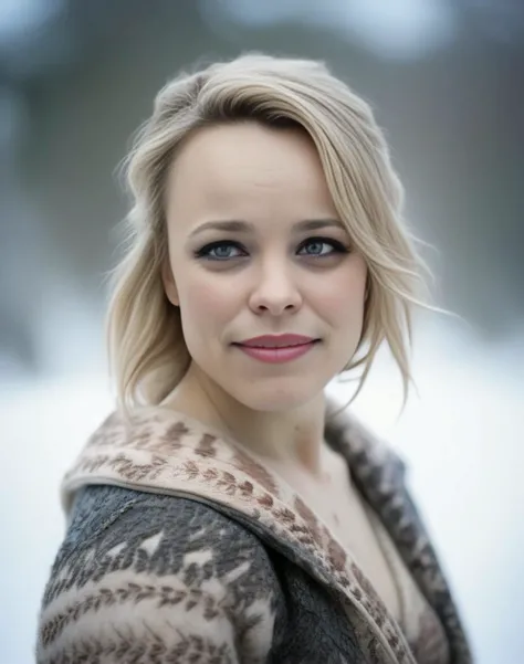RachelMcadams, photograph, [Abominable:Horrid:10] Maori Female, Happy Sharingan Eyes, Winter, shallow depth of field, soft lighting, film grain, Canon eos 5d mark 4, F/2.8, (art by Maya Lin:0.9) ,art by Wes Wilson, <lora:RachelMcadamsSDXL:1>