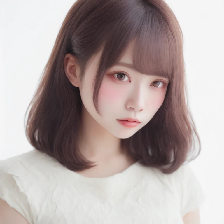 (masterpiece, best quality,:1.2)
1girl, (solo:1.3), upper body, white shirt, short sleeves, 
(waifu, realistic, real life, exceptional, best aesthetic, new, newest, best quality, masterpiece:1.2)
soft_lighting, soft_skin_tone, feminin_hair
(white background, simple background,:1.2),