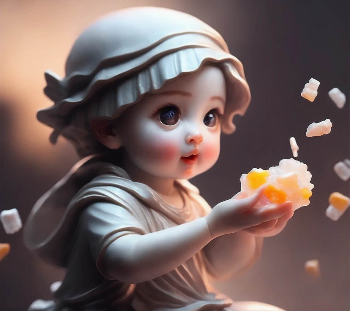 closeup angle of an incredibly cute little marble statue of a trying to steal a piece of candy, a detailed painting, cgsociety, detailed painting, artstation hd, high detail, cgsociety, photorealism, concept art, artstation hd, official art