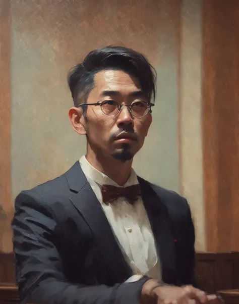 there is a man with his hands on the table, a painting of a character in a court room environment, a character portrait, artstation hd, detailed painting, photo taken with provia, kodak portra, film grain, featured on unsplash, film grain, cinematic view, photo taken with provia