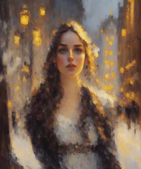 painting of a gorgeous woman portrait, art by Pissarro, dynamic, (large brush strokes:1.6), acrylic, inspired by the painting 'Montmartre Night' by Camille Pissarro, ('shadow recovery'), HDR, artstation hd, painting masterpiece, featured on unsplash