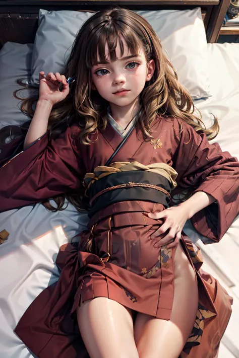 masterpiece, high quality, 1girl, child, solo, 3d face,walking, cowboy shot, long hair, solo,
Hermione Granger,kimono, japanese kimono, realistic,lustrous skin, front view, shiny skin, lying, many flower,
highly detailed beautiful face and eyes, beautiful skin,perfect anatomy <lora:add_detail:0.3> school, <lora:Fonglets_Hermione_Granger:0.68> simple backgorund,