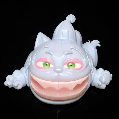 solo, food, no humans, colored skin, (cat:1.2), KTMN, dish, transparent, wagashi, evil_grin, cheshire cat \(alice in wonderland\), long ear, <lora:molars_only_v2:0.7>