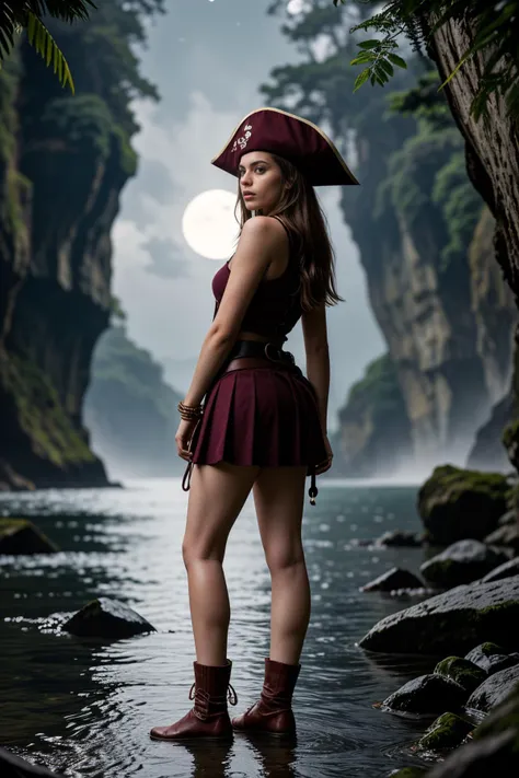 (winter season:1.2),(under the moonlight:1.2),<lora:LCM_LoRA_Weights_SD15:1>,<lora:detail_slider_v4:1.1>,(supermodel pirate) adult 2girls, tiny build, long brown hair, canadian, tan skin, jade green eyes, wearing Off-white poet shirt under a burgundy waistcoat, striped skirt, wide-brimmed pirate hat, bare feet, spyglass on a leather cord,leather belt with a decorative buckle and pouches, set in hidden pirate cove, concealed from prying eyes by towering cliffs and dense jungle  , at night,
experimental photography, pushing the boundaries of creativity, unconventional techniques, innovative concepts, artistic exploration, thought-provoking imagery, pushing the boundaries of traditional photography,(fullbody shot:1.3),(fullbody shot:1.1),(full body:1.3),(fullbody:1.3),(full body photo:1.3),(full body view:1.3),(wide shot:1.3),from the back:1.1,(full body portrait:1.3),