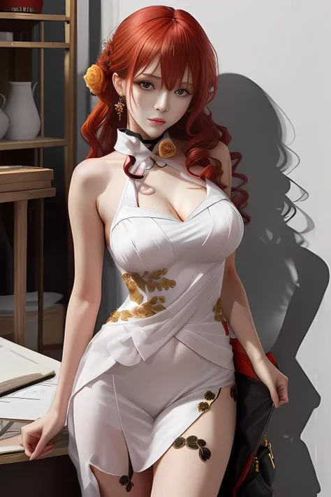 (masterpiece, best quality:1.2), 1girl, himeko, <lora:himeko_Ax__v1.0:0.8>, red hair, yellow eyes, looking at viewer,( bare shoulders:0.7), (best shadow:1.1), (sexy pose:0.8), breasts,