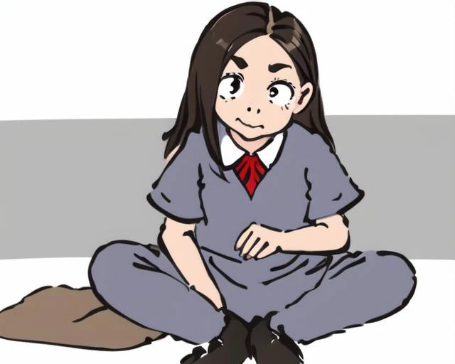 <lora:giga_v1:0.8>, (1girl:1.2), sitting, round_eyebrows, thick_eyebrows, long hair, school uniform