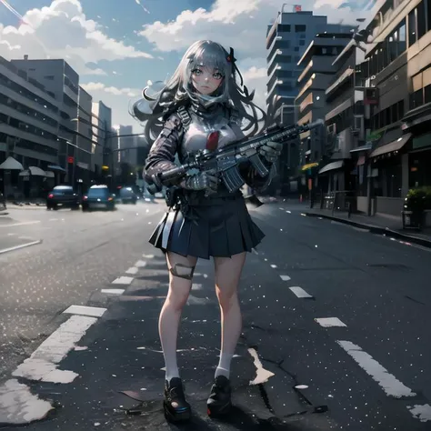 <lora:HK416-v2:1> , h&k hk416,holding a rifle with both hands, assault rifle,HK416,(perfect detailed rifle),