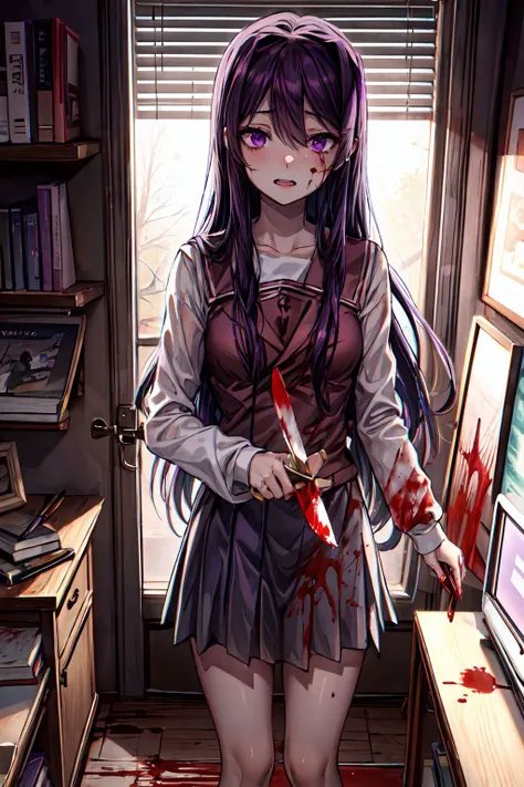 Horror-themed Masterpiece, best quality, high resolution, <lora:eft_hotd_blue:0.7> eft_hotd_blue, school uniform, 1girl, solo, long hair, black hair, serafuku, bow, very long hair, blue eyes, <lora:add_detail:0.2>, stands, <lora:yudedako_v200:0.6>, <lora:zombie_v1.3:1>, <lora:zombie_v1.3:1> 1girl, scared, wide-eyed, shock, torn school uniform, multiple boys, zombie, motion blur, perspective, blood, backlighting, see-through silhouette, foreground, masterpiece, best quality, highly detailed, <lora:Clothes:1> torn clothes, . Eerie, unsettling, dark, spooky, suspenseful, grim, highly detailed