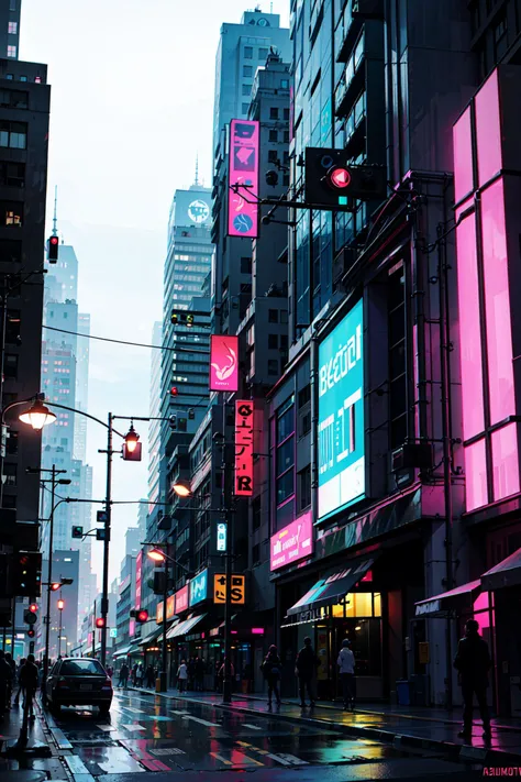((best quality, masterpiece, absurbres)) Retro Sci-Fi, Neon Pink, Electric Blue, and Neon Green, Futuristic Lighting, Cyberpunk Cityscape, Retro-Futuristic Fashion