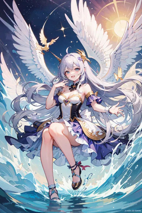 "(((best quality))), (((ultra detailed))), (((masterpiece))), illustration," "cute girl", "magical pet", "fantasy", "long hair", "big eyes", "adorable smile", "flowing dress", "fairy wings", "sparkling magic wand", "colorful aura", "enchanted forest", "sunset sky", "playful pose", "bonding moment", "magic dust and stars floating around", "furry animal companion like unicorn, dragon or griffin".