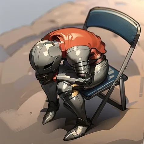 (best quality, masterpiece:1.4),<lora:shinjiInAChairMeme_v10:1> shinjichair, sitting, head down,chair , kardia, 1girl, armor,<lora:Kardia of Rhodes:1> helmet