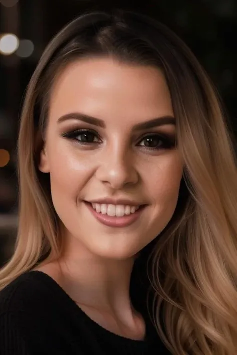 aubreysinclairlora,(wearing a black sweater:1.2),(RAW photo, best quality), (realistic, photo-realistic:1.4), masterpiece, an extremely delicate and beautiful, extremely detailed, 2k wallpaper, Amazing, finely detail, extremely detailed CG unity 8k wallpaper, ultra-detailed, highres, soft light, beautiful detailed girl, extremely detailed eyes and face, beautiful detailed nose, beautiful detailed eyes,cinematic lighting,city lights at night,perfect anatomy,slender body,smiling <lora:aubreysinclairlora:1>