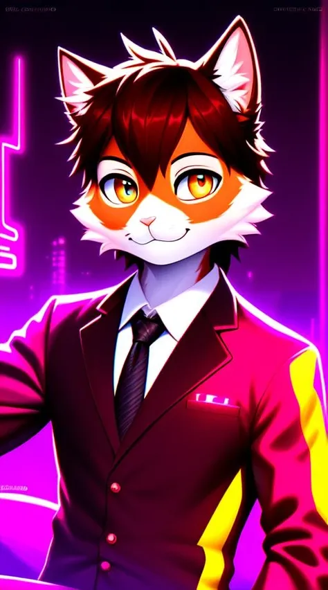 (oc_bolinha2), Jan Matejko,Ross Tran,Denis Sarazhin, Volumetric Lights,
uploaded to e621,safe content, (fluffy fur texture),multicolored body,(detailed pupils and eyes), ((male anthro cat)),
(long fur),
a anime character in bed with a suit and tie on holding a glass of wine in his hand and a neon cyberpunk background, (kwai),
<lora:silavraCreaturesStyle_v2:0.15> ,<lora:djzRetroWave_v15:0.25>, <lora:furryGirl_v1:0.3>