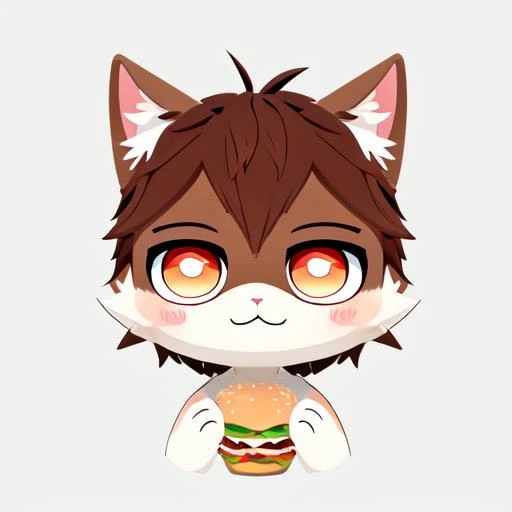 (minimalism), (masterpiece, best quality:1.2), simple background, animal focus, no humans, nekoemoji, cat, food, burger ((SuperBolinha2)), uploaded on e621, (Cute character), (sticker), white background, illustration minimalism, vector, pastel colors