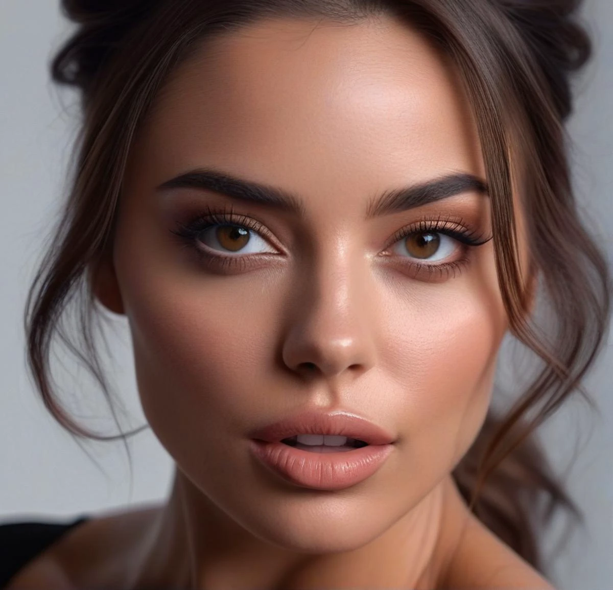 brunette, woman, cute, young, high quality, photorealistic, realistic human <lora:epicrealism_naturalSinRC1VAE:1>, strong jaw , big Cheekbone, , ambar eyes, hyperdetailed photography, soft light, ultra high res , adding mystery and sensuality, povag, pov hands, ass grab, <lora:POVAssGrab:1>