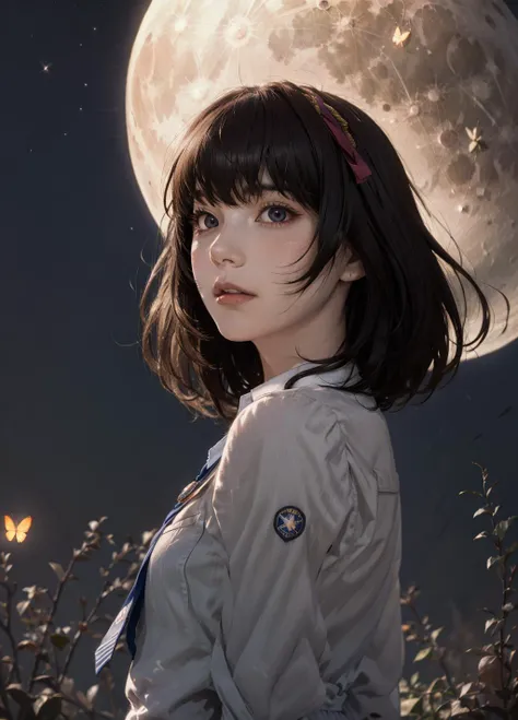 realistic:0.4,photorealistic:0.2,ultra detailed,masterpiece,8k illustration,extremely detailed CG unity 8k wallpaper,best quality,absurdres,official art,detailed skin texture, detailed cloth texture, beautiful detailed face, intricate details, ultra detailed, best lighting, ultra high res, 8k uhd, film grain,dramatic lighting,delicate,BREAK,
1 girl,sonomura maki,pendant, hair ribbon, school uniform,gray school uniform,skirt, socks, mary janes,persona,(blush:1.2),beautiful detailed face,beautiful detailed eyes, upper body,,PureErosFace_V1,BREAK,
dynamic angle,uncensored,perfect anatomy:2.0,<lora:epi_noiseoffset2:0.7>, <lora:skinny_new_skin:0.2>,<lora:shojovibe_v11:0.3> ,<,<lora:pureerosface_v1:0.5>,BREAK,
school,night,floating hair,moon light,shining moon,blue butterfly,flying butterfly,shining star,<lora:maki-nvwls-v1:1.0>