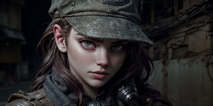 mid body photo, photorealistic, highres, masterpiece, perfect lighting, bloom, adult, modest breasts, menacing, worn baseball cap, (detailed face, detailed eyes:1.1), mechanical parts, machine, eerie alleyway, gritty, noir, digital, LED, holographic display,
<lora:LIGHTING_epiNoiseoffset_v2:0.25>
<lora:Lighting_LowRA(dark theme):0.25>
<lora:add_detail:0.65>
<lora:FACE_detailed_eye_V2:0.75>
<lora:FACE-GlossyFace:0.25> (rseemma:1.1),
<lora:STYLE_3DMM_V11:0.6>
<lora:CLOTH_insanobot:0.8>