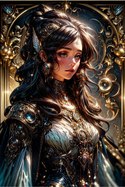 (masterpiece, best quality, detailed, ornate, vibrant colors), steampunk, baroque, somber, (solo), (princess), upper body, medium hair, (looking at viewer), angelicwingstyle, <lora:insanobot:1.0> <lora:angelic-wing-style-darquelilly-v1:0.6>