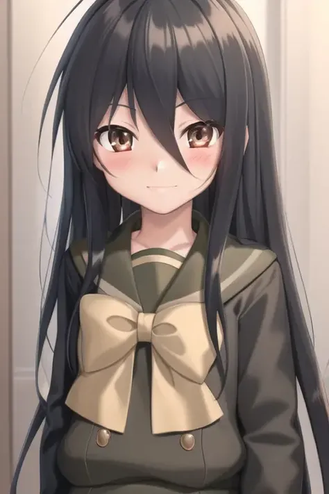 masterpiece, best quality,extremely detailed CG unity 8k wallpaper,
1girl,shana,black hair,brown eyes,long sleeves school uniform, blush,smile,
portrait,upper body,
<lora:shana:0.95>