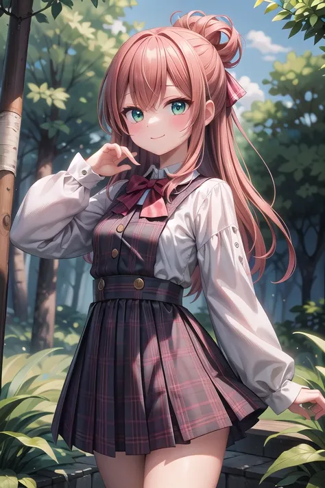 insanely detailed, absurdres, ultra-highres, ultra-detailed, best quality,
1girl, solo, nice hands, perfect hands
BREAK
jirai kei,plaid skirt, shirt, long sleeves, bow, blue skirt, white shoulder frilly shirt, outdoors, blue bow, long hair, (cleavage:-1.5)
BREAK
happy smile, laugh, closed mouth
BREAK
standing, cowboy shot, looking at viewer
BREAK
slender, kawaii, perfect symmetrical face, ultra cute girl, ultra cute face, ultra detailed eyes, ultra detailed hair, ultra cute, ultra beautiful
BREAK
in forest, depth of field, ultra detailed background
BREAK
medium large breasts
BREAK
orange hair, green eyes, topknot,