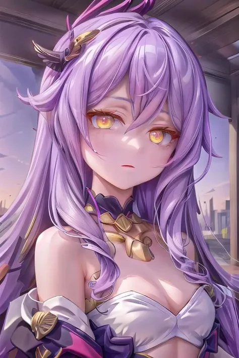 masterpiece, (Best quality:1.2), highres, (simple scenary:1.2), light, solo, 
Sirin, makeup, looking at viewer, 
1girl, solo, purple hair, (yellow eyes:0.8), long hair, hair ornament, clothes, 
beautiful eyes, yellow eyes/(half-closed_eyes:1.2/), upper body, Dynamic photo angle,
