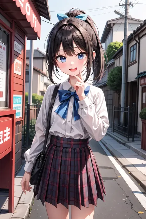 insanely detailed, absurdres, ultra-highres, ultra-detailed, best quality,
1girl, solo, nice hands, perfect hands
BREAK
jirai kei,plaid skirt, shirt, long sleeves, bow, blue skirt, white shoulder frilly shirt, outdoors, blue bow, long hair
, (cleavage:-1.5)
BREAK
happy smile, laugh, open mouth
BREAK
45 angle,
standing, cowboy shot, looking at viewer
BREAK
slender, kawaii, perfect symmetrical face, ultra cute girl, ultra cute face, ultra detailed eyes, ultra detailed hair, ultra cute, ultra beautiful
BREAK
in japanese street, cityscape in japan, depth of field, ultra detailed background
BREAK
large breasts
BREAK
black hair, black eyes, ponytail,